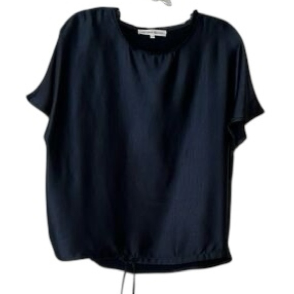 Melissa Nepton Navy Blue Satin Tee With Drawstring Waist Size XS Top - Picture 4 of 9